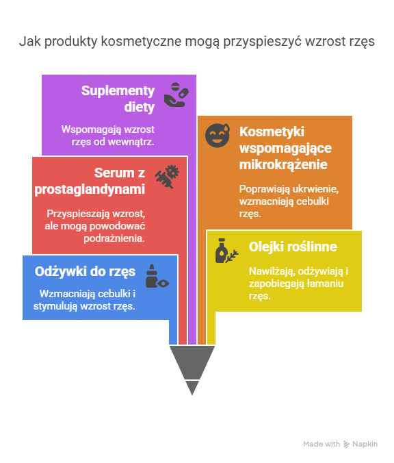 Jak produkty kosmetyczne mogą przyspieszyć wzrost rzęs infografika