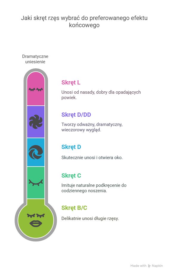 Jaki skręt rzęs wybrać do preferowanego efektu końcowego infografika